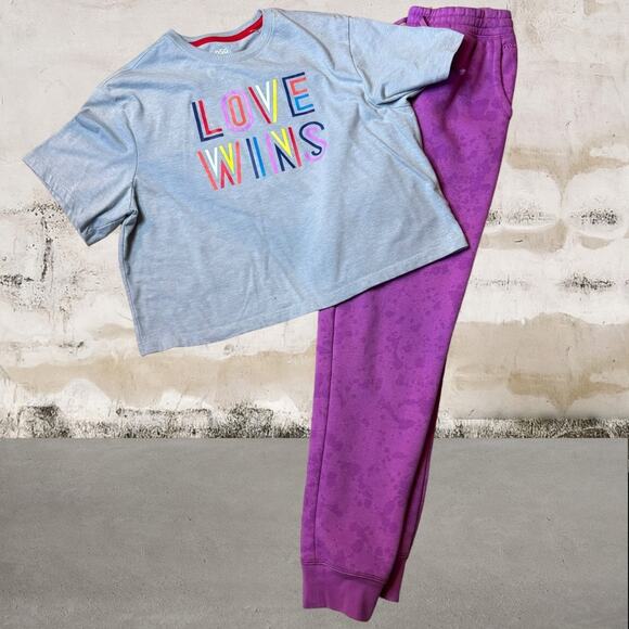 DSG NWOT Girls Gray Top and Purple Joggers - Size Large (14) - Picture 1 of 6